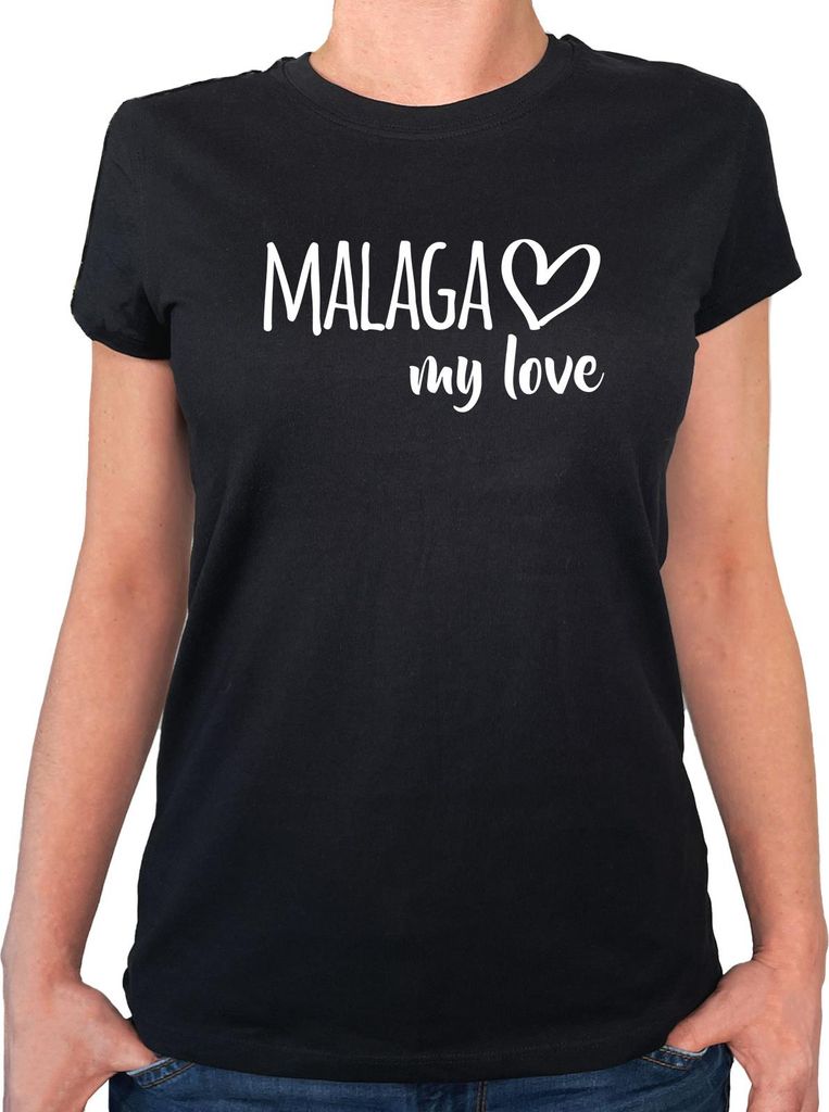 Huuraa Damen T-Shirt Malaga my love L Black Bio Baumwolle Fairtrade Damenshirt Geschenkidee