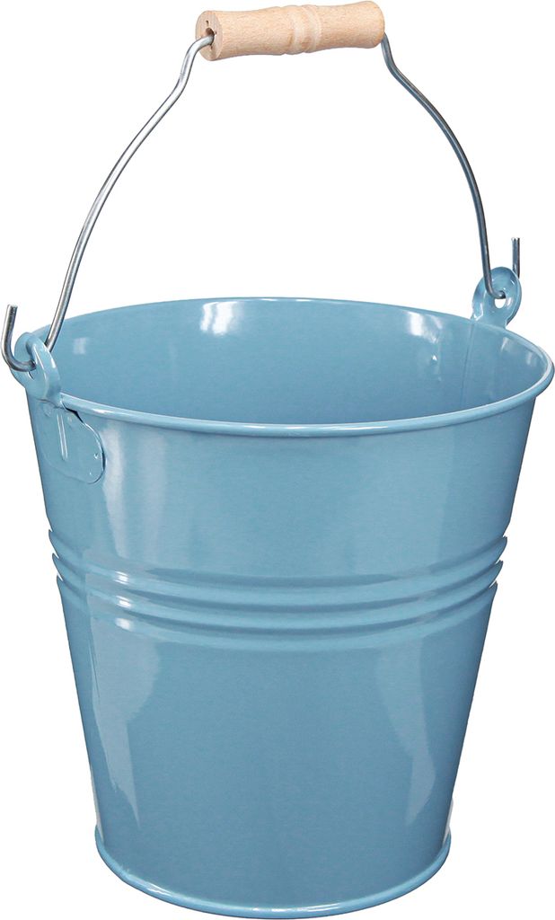 Eimer Blau Metall Blumenkübel Dekoeimer mit Holzgriff Pflanzkübel 26x22,5x23cm