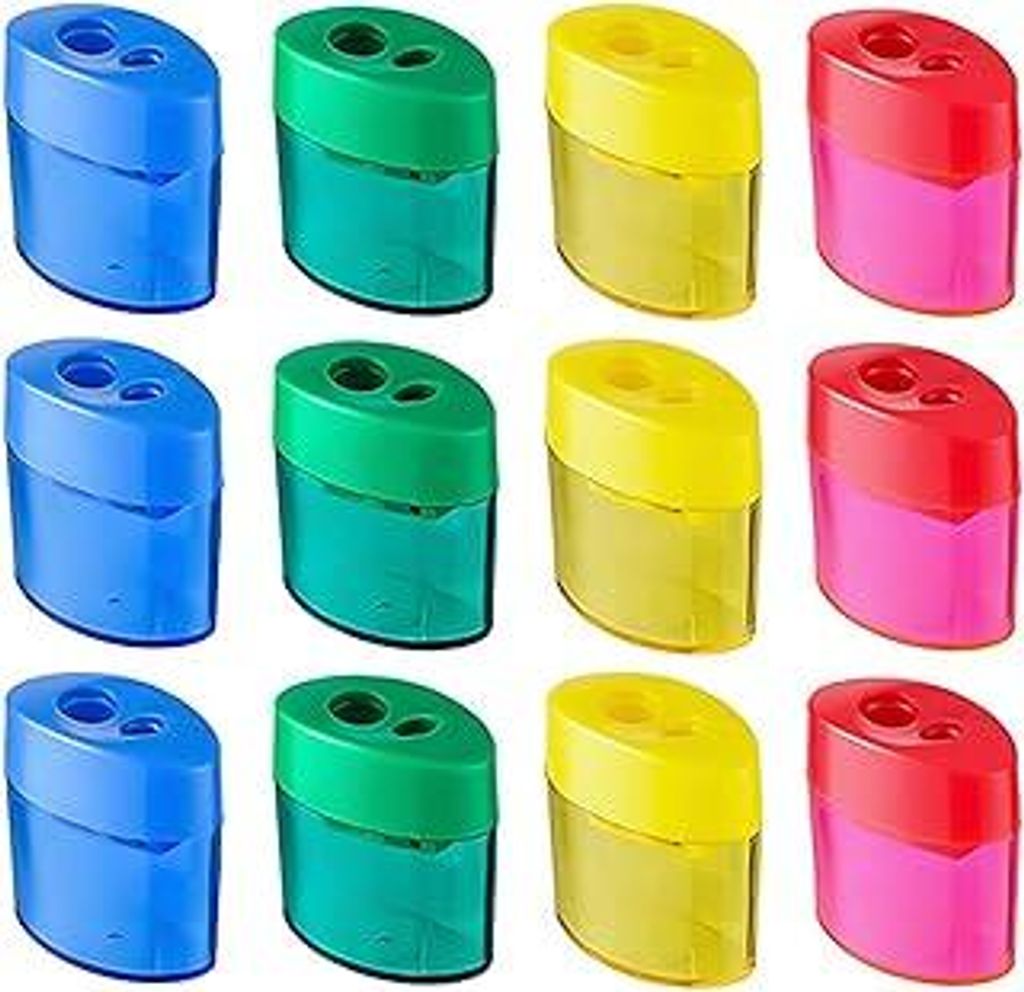 tao pipe 12 Stücke Bleistiftspitzer Doppel Loch Oval Bleistift Spitzer mit Deckel und Behälter Manueller Anspitzer Kinder Pencil Sharpener für S...