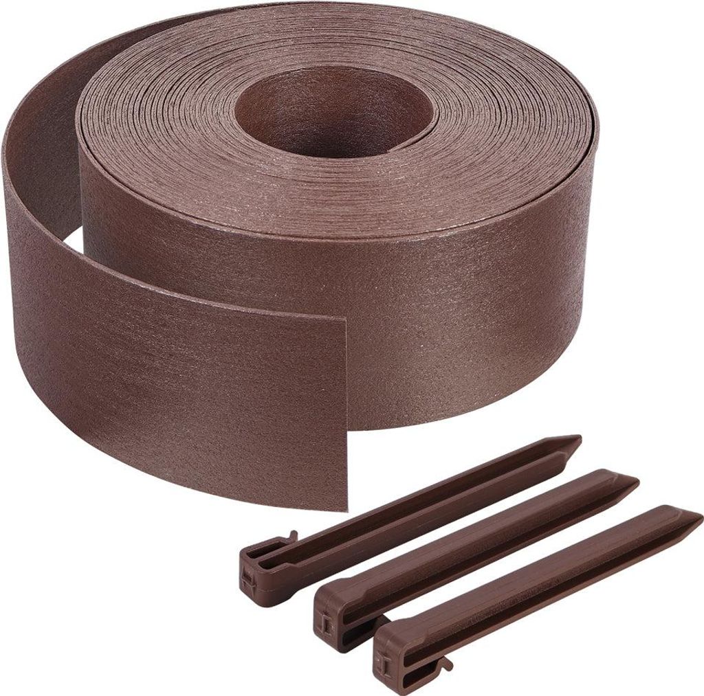 VOUNOT Rasenkante aus PE, Beeteinfassung mit 12 Befestigungsheringen Länge 20m Höhe 8cm Braun