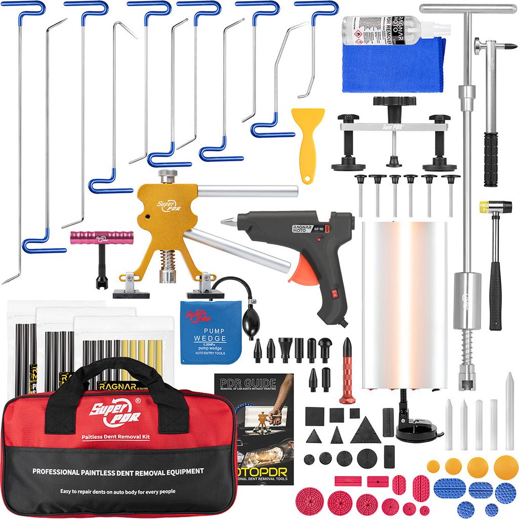 Ragnar Moto Ausbeulset Dellen Werkzeug PDR Kit Auto 11 Stück Gleithammer Klebepistole Dellenzieher Hebel Karosseriehammer Hagelschaden