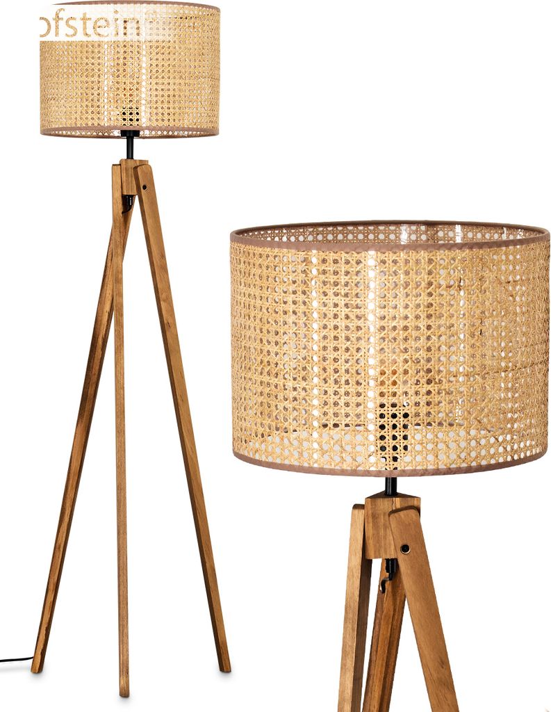 Varoni Stehlampe aus Holz/Rattan/Wiener Geflecht in Natur/Beige