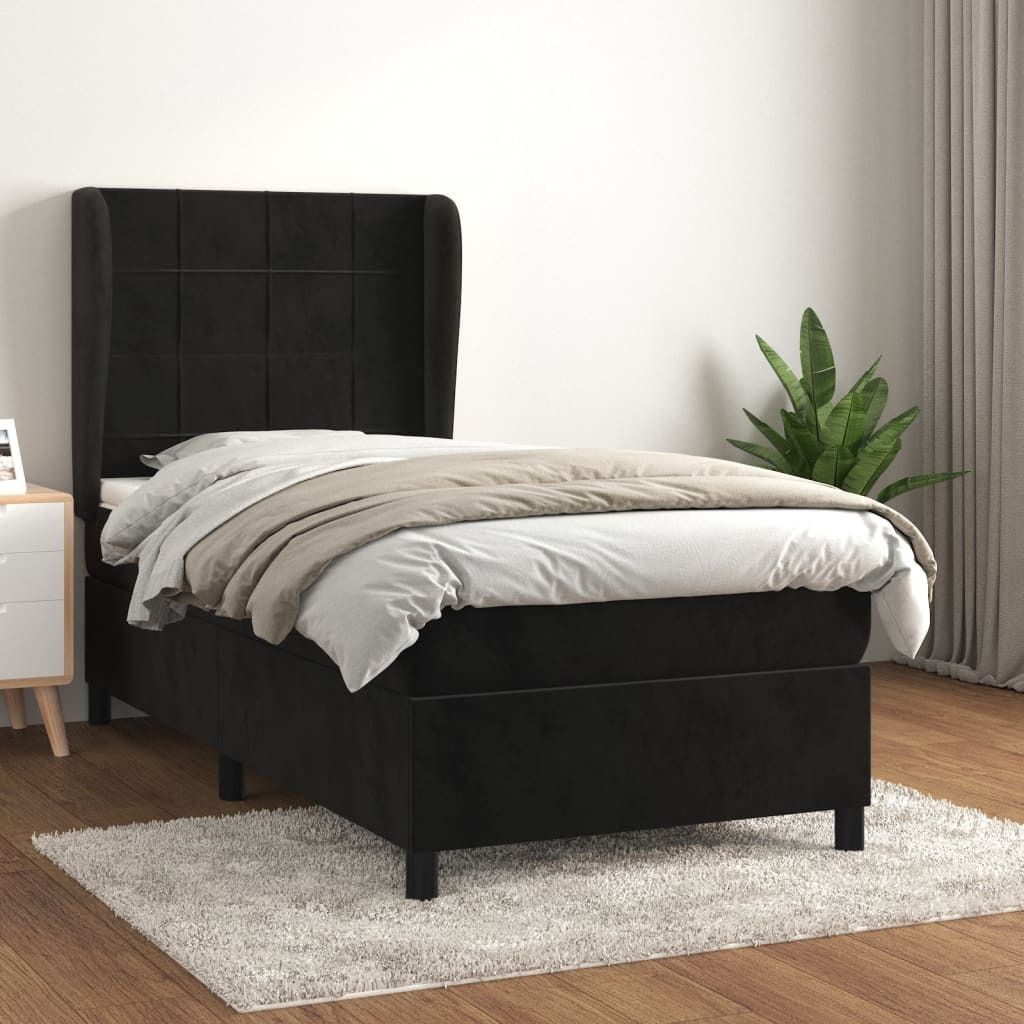 The Living Store Boxspringbett mit Matratze Schwarz 100x200 cm Samt