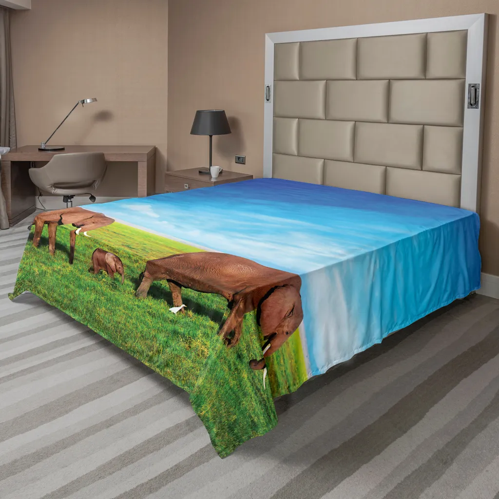 Drap de lit savane africaine imprimé éléphants 260x228 cm pour lit