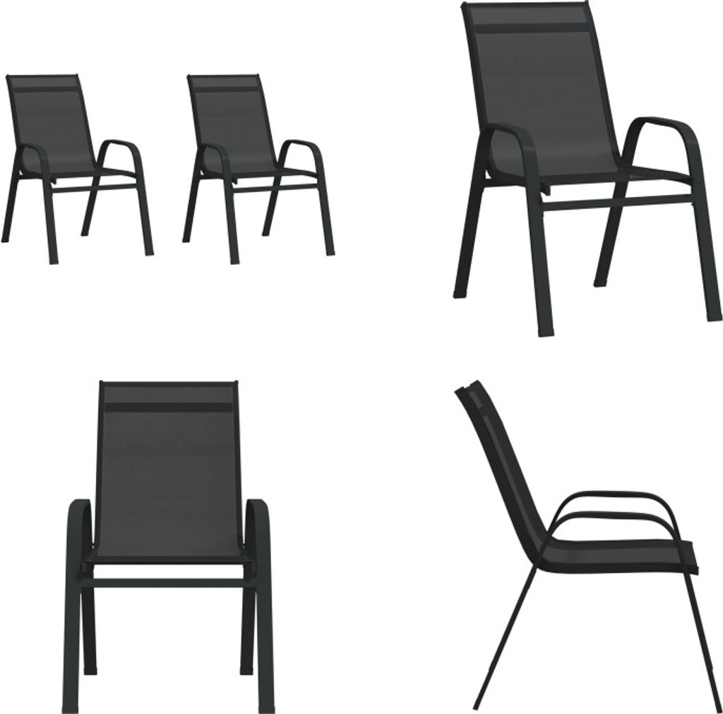 vidaXL Stapelbare Gartenstühle 2 Stk. Schwarz Textilene - Stapelbarer Gartenstuhl - Stapelbare Stühle - Gartenmöbel - Gartenstuhl