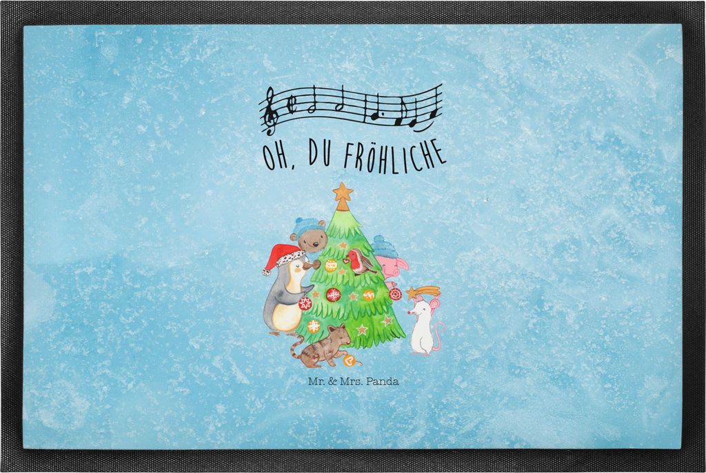 Mr. & Mrs. Panda Bodenvorleger Weihnachtsbaum schmücken 50 x 75 cm - Eisblau - Geschenk, Fußabtreter, fußmatte, Gummimatte, Eingangsmatte, Schmu...