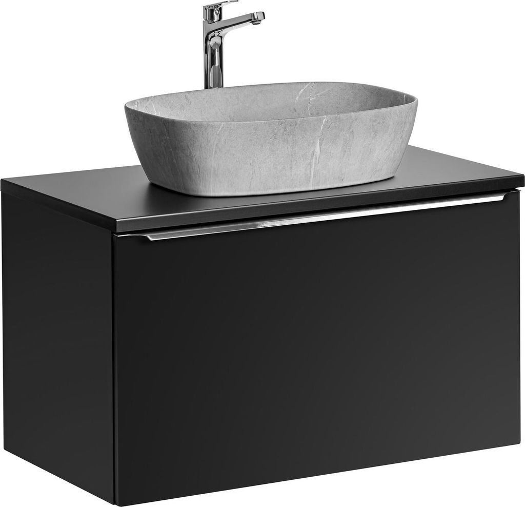 Badezimmerschrank 80 Cm Schwarz Matt Mit Platte Und Waschbecken 50 Cm