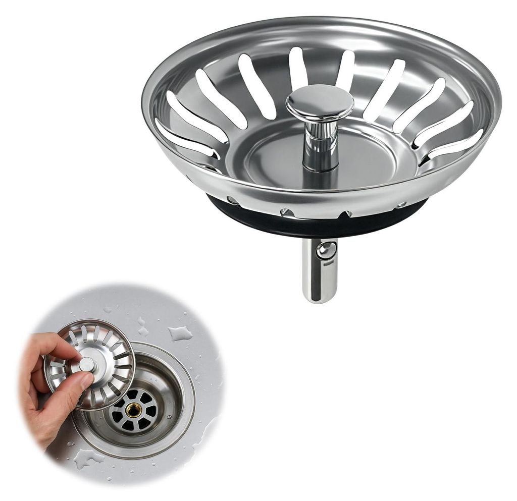 Abflusssieb, Spülbeckenstöpsel, Waschbeckensieb, Edelstahl-Waschbeckenstöpsel, Spülenzubehör (silber, 80 mm breit)
