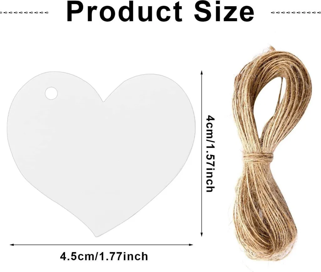 100 Pezzi Tag Cuore Bianco Carta Kraft: Risparmio e Qualità per Feste - 2