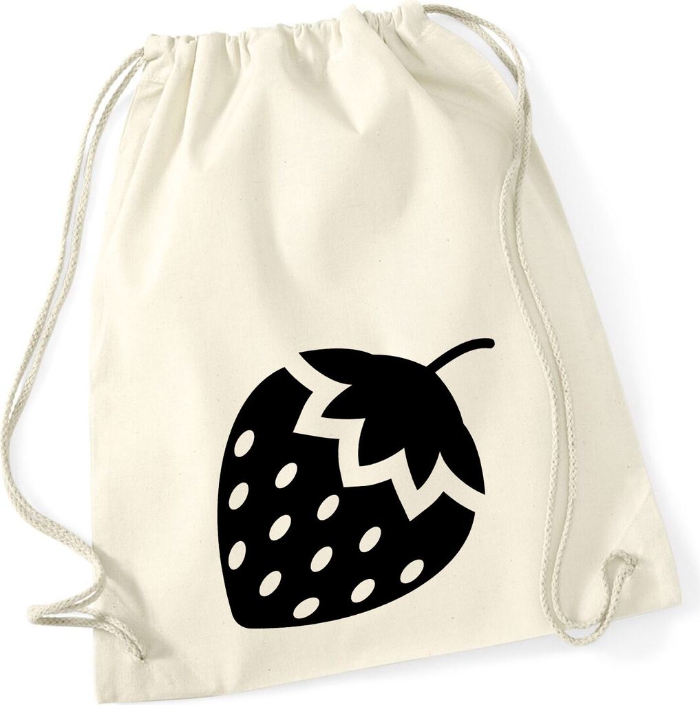 Huuraa Turnbeutel Erdbeere Strawberry 12 Liter Natural Baumwolle Rucksack Geschenkidee