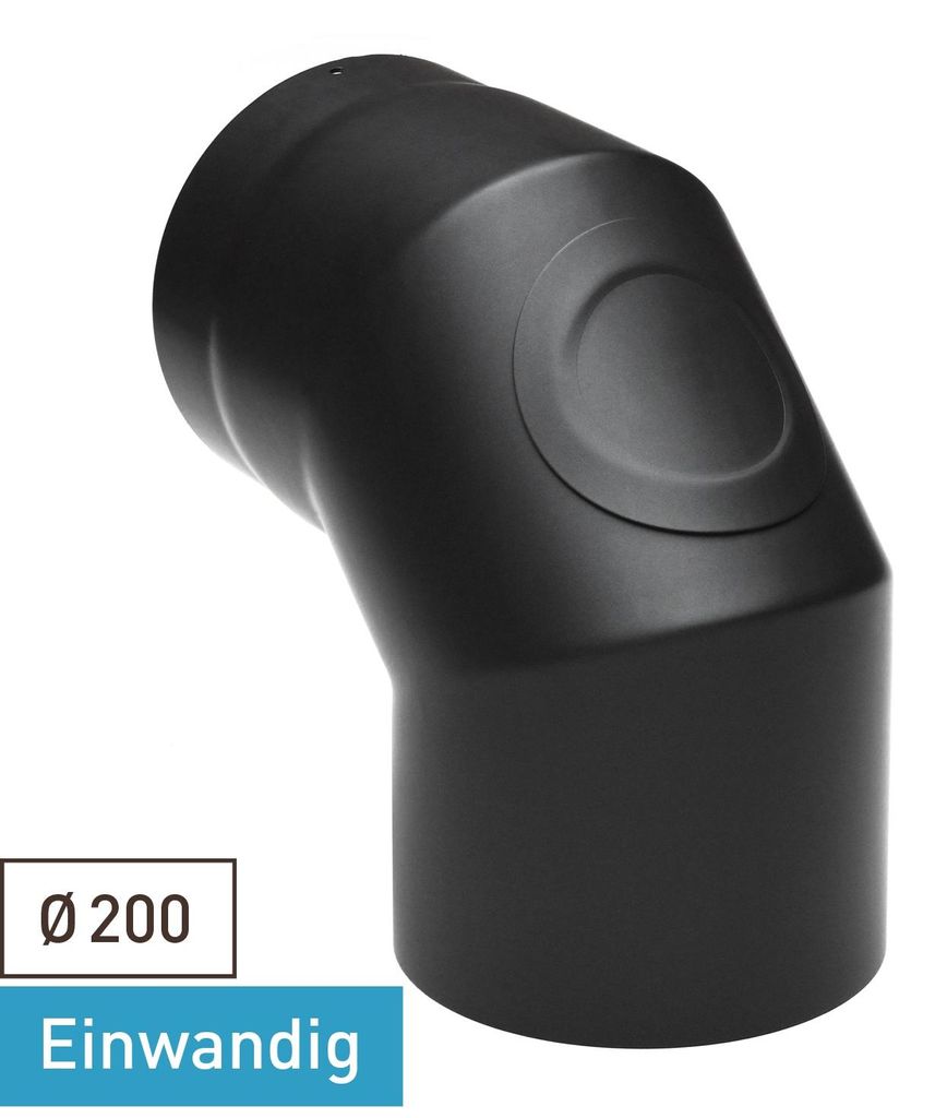 Raik Basic Rauchrohrbogen 200mm schwarz 90° mit Tür für Rauchrohr / Ofenrohr