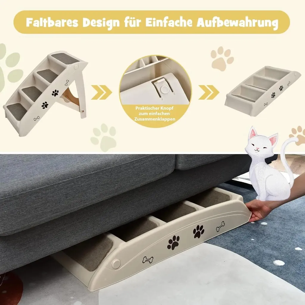 Escalier à 4 marches pour chiens et chats pliable en plastique résistant