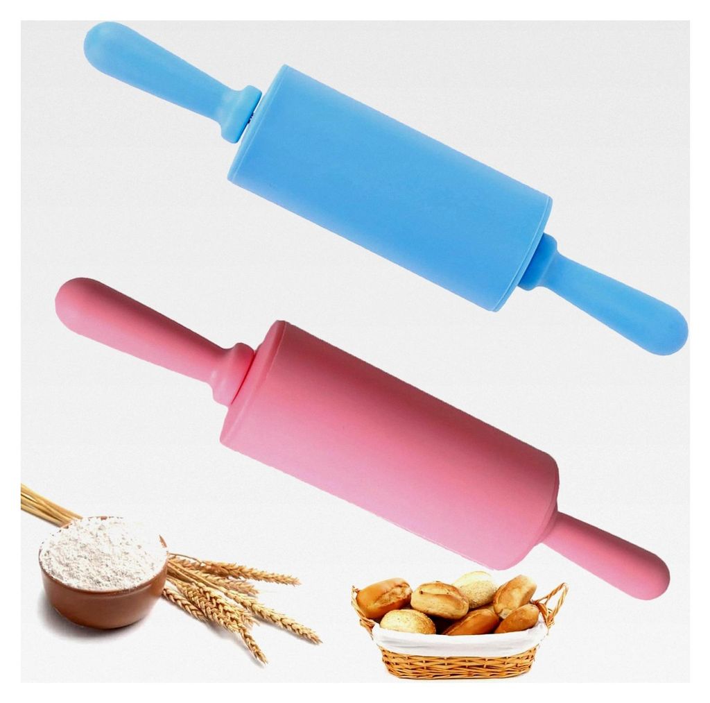 2 Stück Silikon Teigroller, Backrolle, Anti-Schimmel und Anti-Rost, Wiederverwendbar, Für Kuchen, Pizza, Fondant, Kekse (Rosa, Blau)