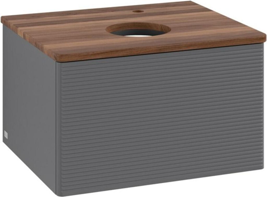 V&B Waschtischunterschrank mit Frontstruktur -Beleuchtung Antao 60x36x50cm, HL, WBP w wa, Anthrac. m Lac