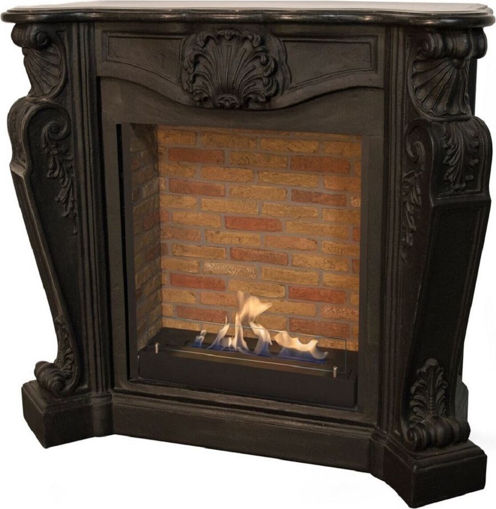 Casa Padrino Jugendstil Kamin mit Biobrenner Schwarz 127,5 x 48,5 x H. 111 cm - Prunkvoller Bioethanolkamin mit edlen Verzierungen und Steindekor -...