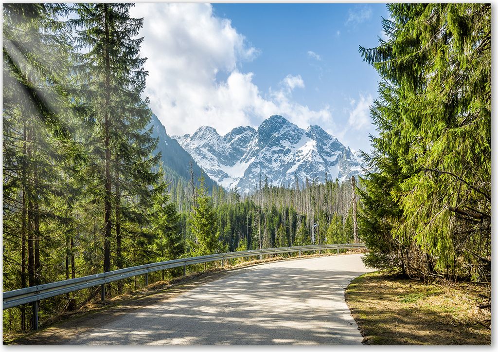 Tulup Glas-Bild - 100 x 70 - Wandbild aus Glas - Wandkunst - Wandbild hinter gehärtetem Sicherheitsglas - Landschaften - Straße Tatra-Gebirge -...