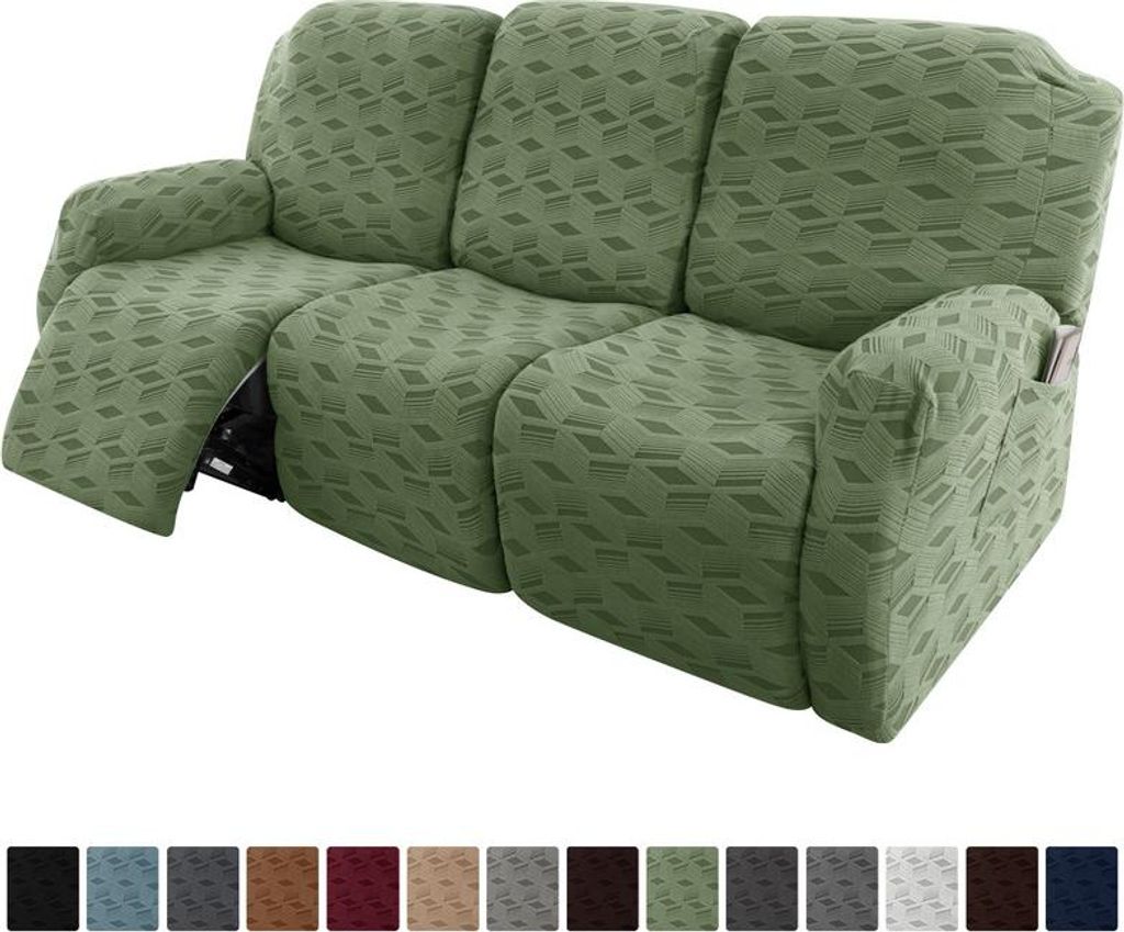 Hussen – Elastischer Sofabezug für Relaxsessel, 3-Sitzer (3-teilig), Olivgrün, Vollständiger Sofaschoner fürs Wohnzimmer