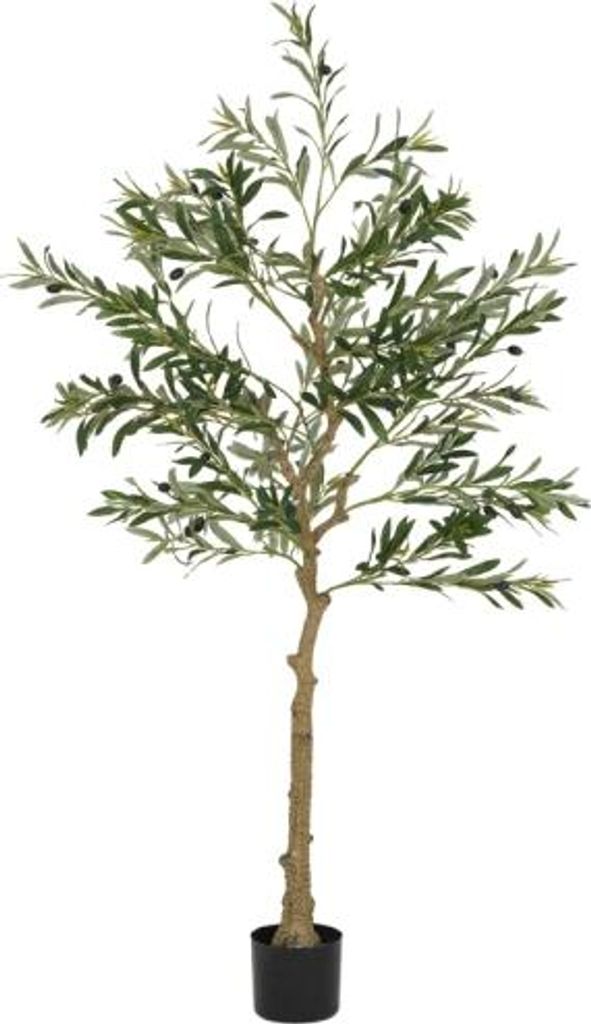 Kuenstliche Olivenbaum 150cm 720 Blaetter 40 Oliven Stabiler Blumentopf Dekorationspflanze Gruen 15x15x150cm