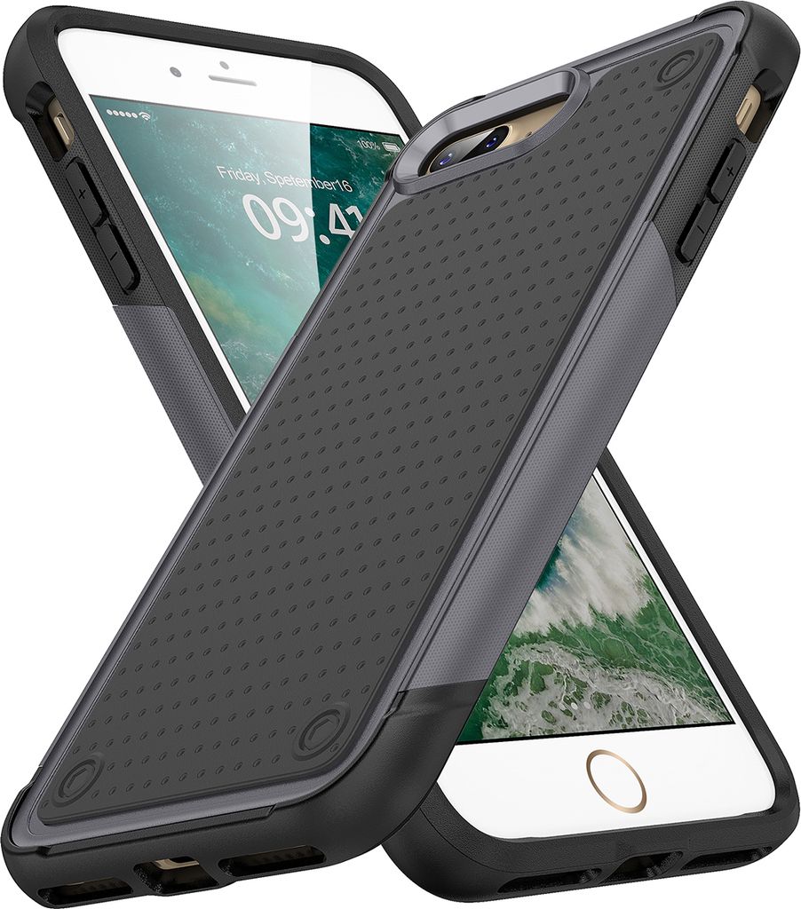 Für iPhone 8 Plus / 7 Plus Hülle Militärqualität Stoßfest Hybrid 2 in 1 Hart PC Weich TPU Handyhülle Grau Schwarz