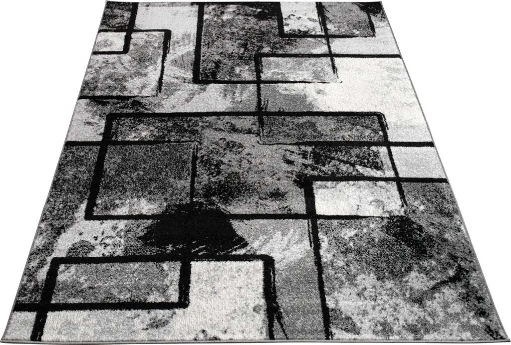 Tapis de salon 200x290 cm idéal pour mobilier moderne noir gris et chic