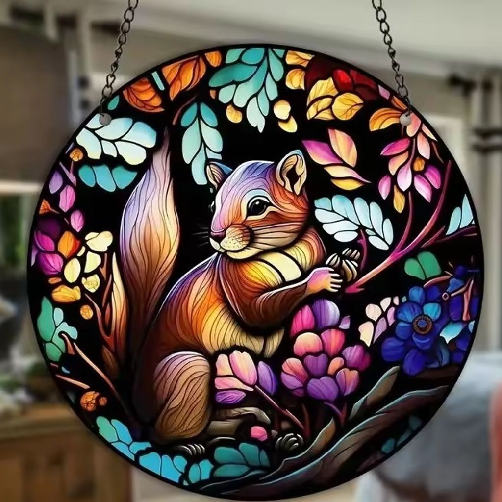 Buntglas Sonnenfänger Eichhörnchen – Farbiges Kunstwerk für Ihr Zuhause KP31418