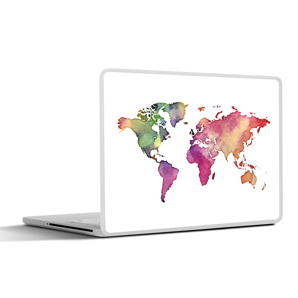 MuchoWow Laptop Aufkleber Sticker Cover Weltkarte - Aquarell - Regenbogen 30x22 cm - Laptop-Sticker