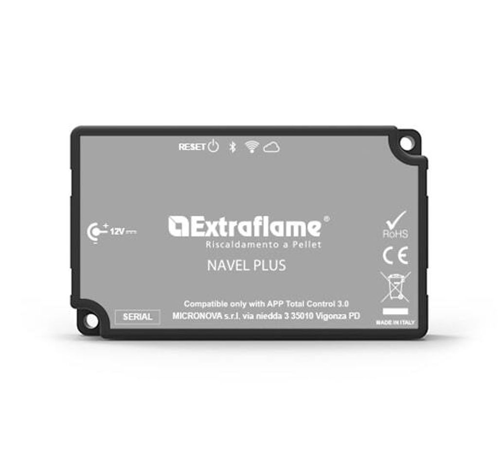 A product shot of a gray electronic module with text and logos on its surface, set against a white background with a light gray shadow.