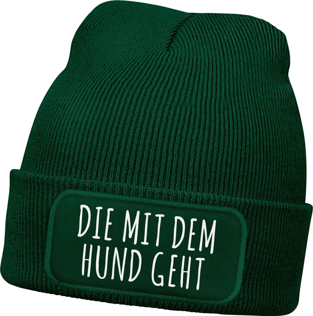 Damen Beanie Geschenk für Hundeliebhaberinnen Strickmütze mit Spruch Aufdruck Lustig Die mit dem Hund geht Hundebesitzer Moonworks