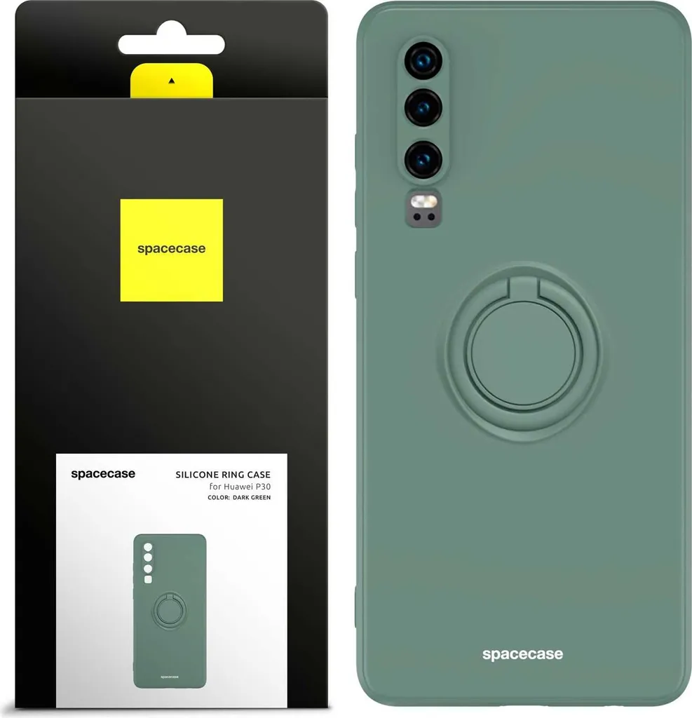 Custodia Silicone SPACECASE Huawei P30 Verde con Anello - Protezione Top
