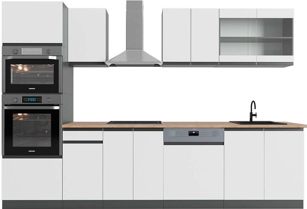 Küchenzeile Vicco R-Line Weiß 300 cm  J-Shape mit Produktbild 