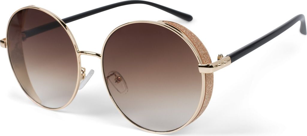 styleBREAKER Damen Runde Sonnenbrille mit getönten Polycarbonat Gläsern und Glitzer Side Shield, Metall Rahmen 09020120