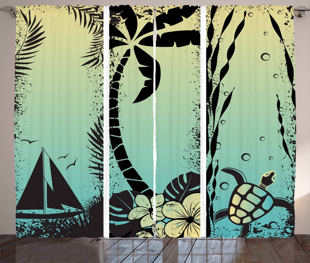 ABAKUHAUS Schildkröte Rustikaler Vorhang, Grunge Tropical Land, Wohnzimmer Universalband Gardinen mit Schlaufen und Haken, 280 x 175 cm, Hellgelb ...