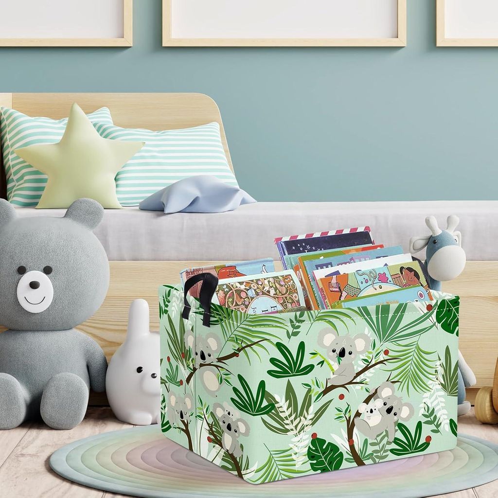 Palmblätter Koalas Plankkorb für Kinder faltbare Dschungeltiere Kinderzimmerkorb rechteckig Kleidung Spielzeug Bücher Aufbewahrung Würfel 21L i...