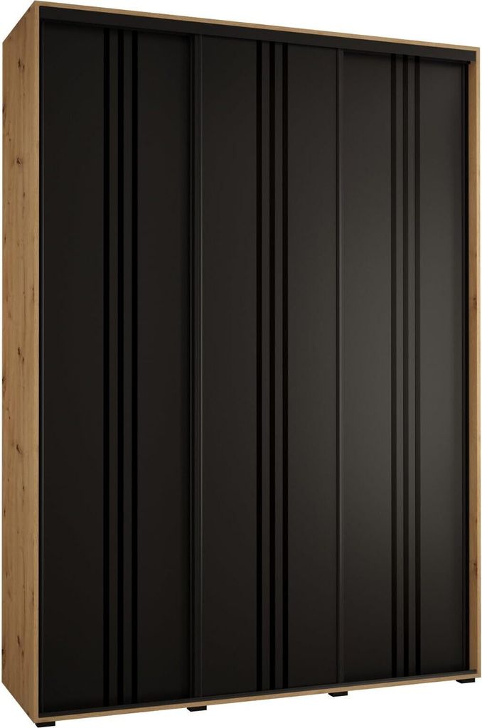 MEBLE KRYSPOL Cannes 6 Schrank mit 3 Schiebetüren - 205,2x170x45 cm - Artisan Schwarz Schwarz