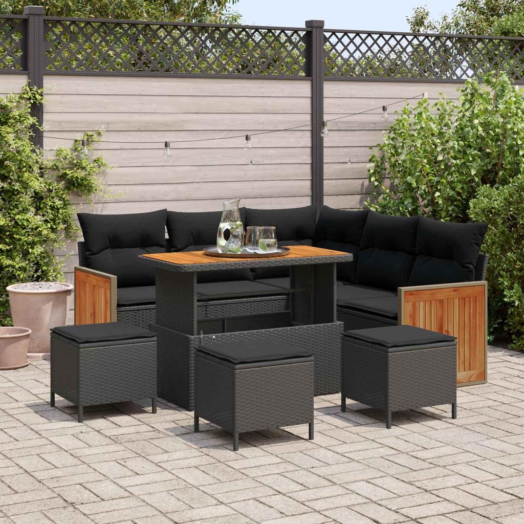 vidaXL Gartensofa-set mit Kissen 9 pcs Schwarz