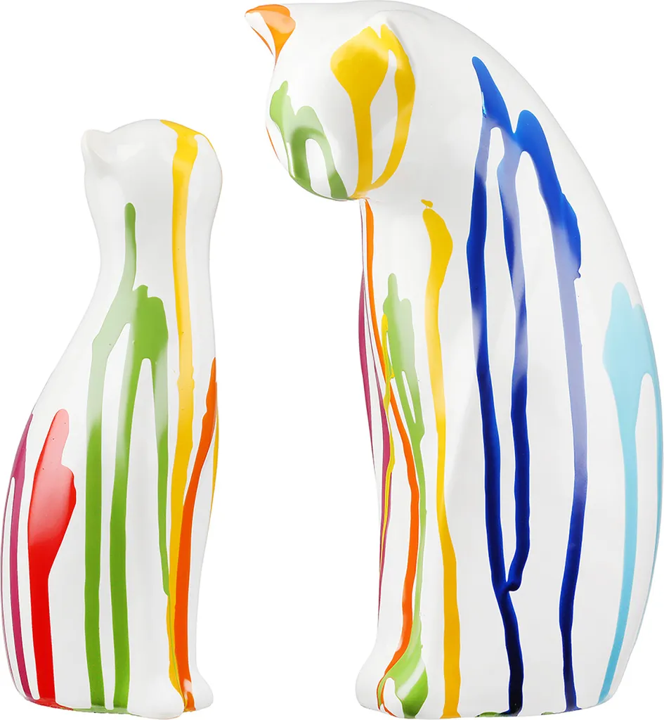 Gilde Colori Set de 2 Statuettes Chat en Céramique Blanche 22cm 33208