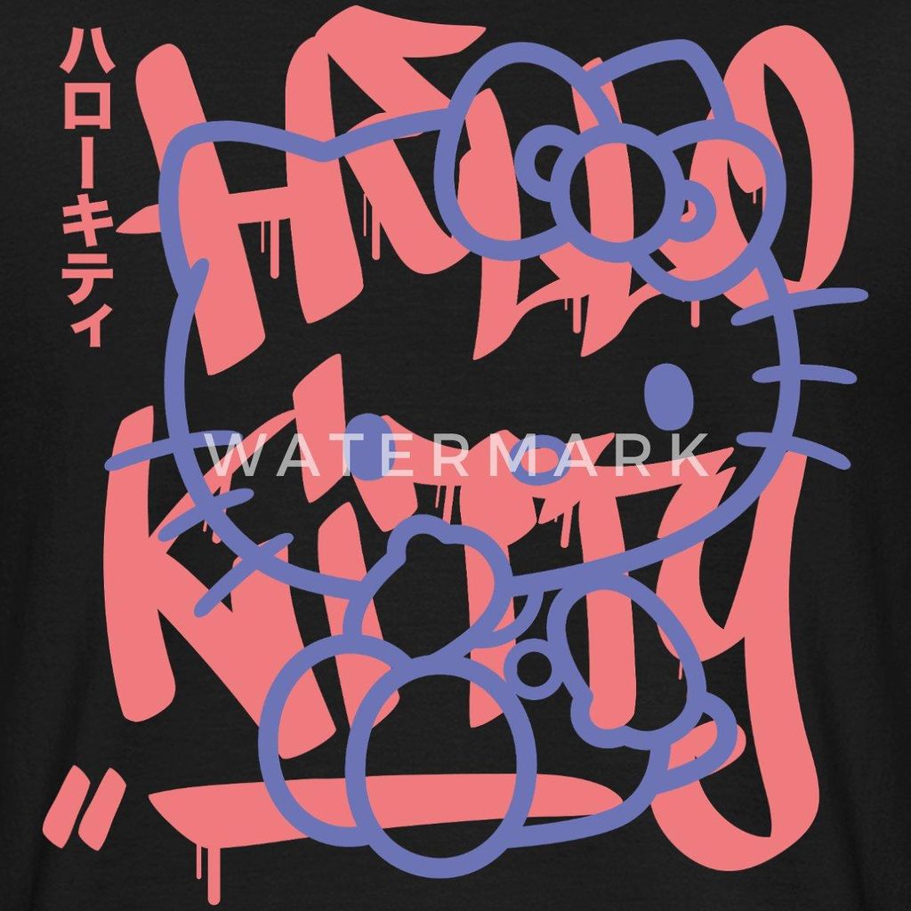 Spreadshirt Hello Kitty Mit Schriftzug Graffiti Stil Männer T-Shirt, L, Schwarz