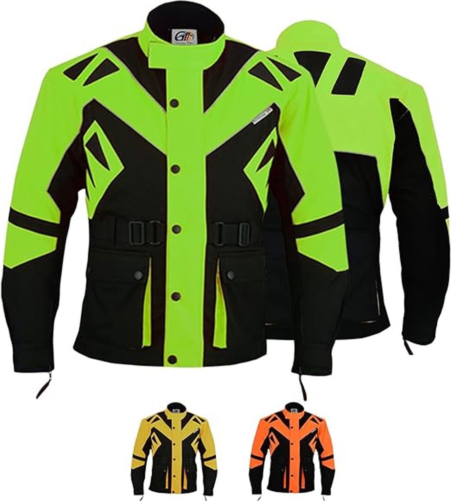 Motorradjacke Orange Gelb Grün Schwarz mit Protektoren GW300J, Größe:54/XL, Farbe:Grün