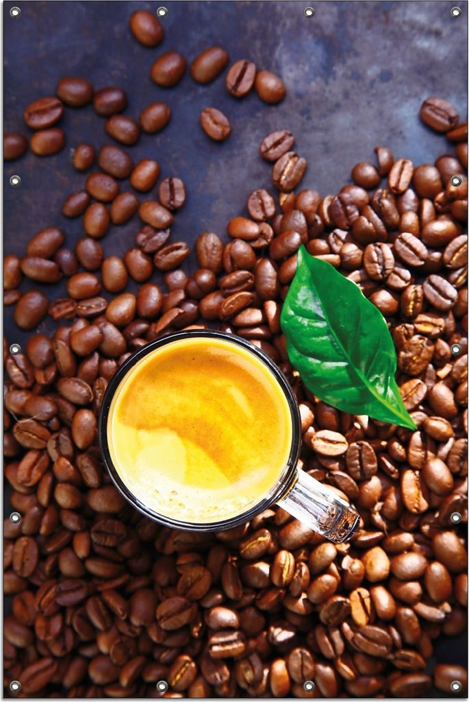 Wallario Outdoor-Poster für Garten oder Balkon, Motiv Kaffee und Bohnen, in ca. 120 x 180 cm
