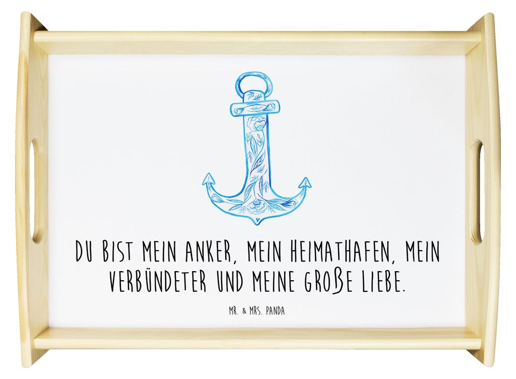 Mr. & Mrs. Panda Deko Tablett Anker Blau - Weiß - Geschenk, Gute Laune, serviertablett aus holz, Bett-Tablett, Sofa, sofatablett