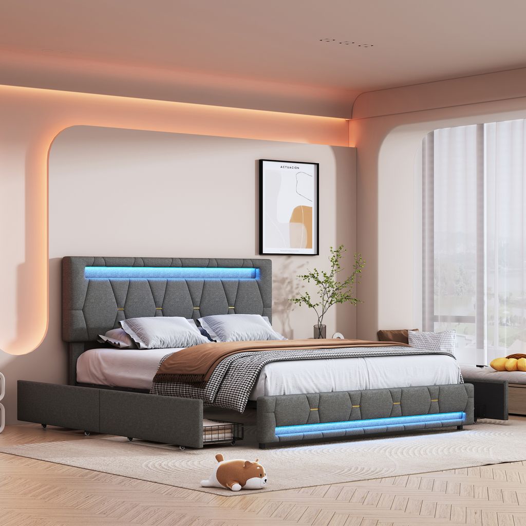 Polsterbett 140x200cm mit LED und höhenverstellbarem Produktbild 
