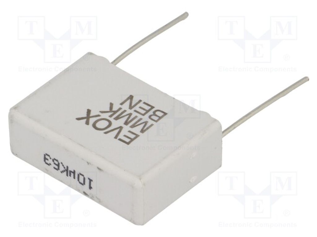 1x Kondensator: Polyester 10uF 40VAC Rastermaß: 22,5mm 63VDC ±10% MMK22.5106K63D1