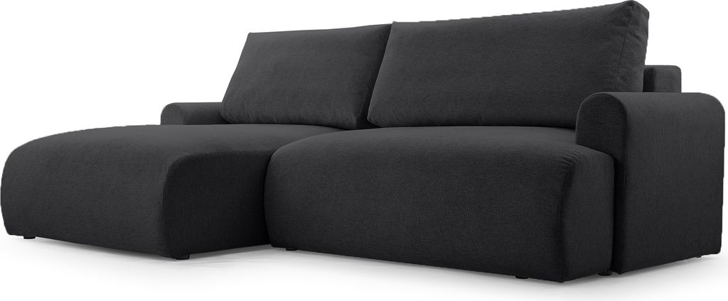 FEDVE Ecksofa Eckcouch Bordon L Form Sofa mit Schlaffunktion Bettkästen Couch Sofagarnitur Links Schwarz (Aragon 99)