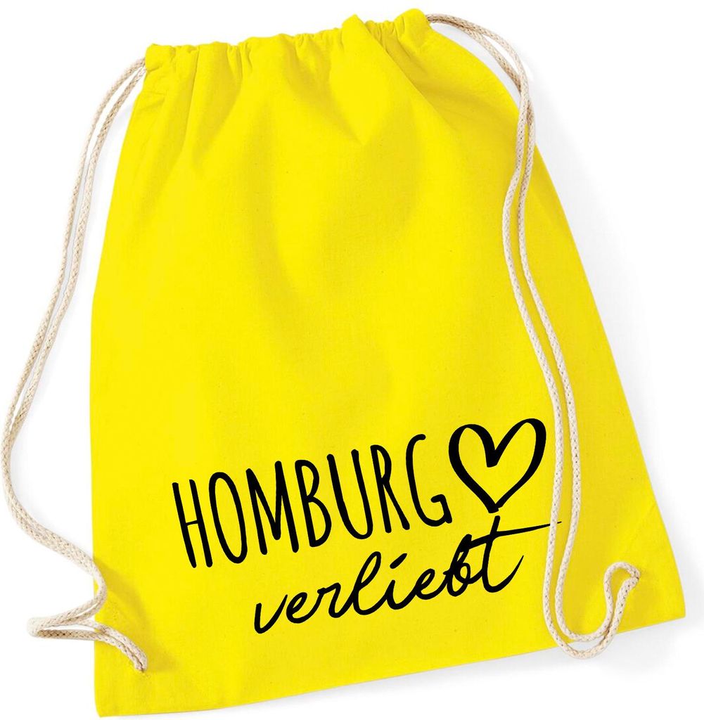 Huuraa Turnbeutel Homburg verliebt 12 Liter Yellow Baumwolle Rucksack Geschenkidee