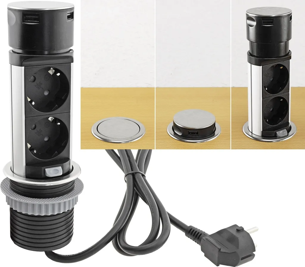 Prise encastrée inox pour bureau : finissez-en avec les câbles, USB A+C