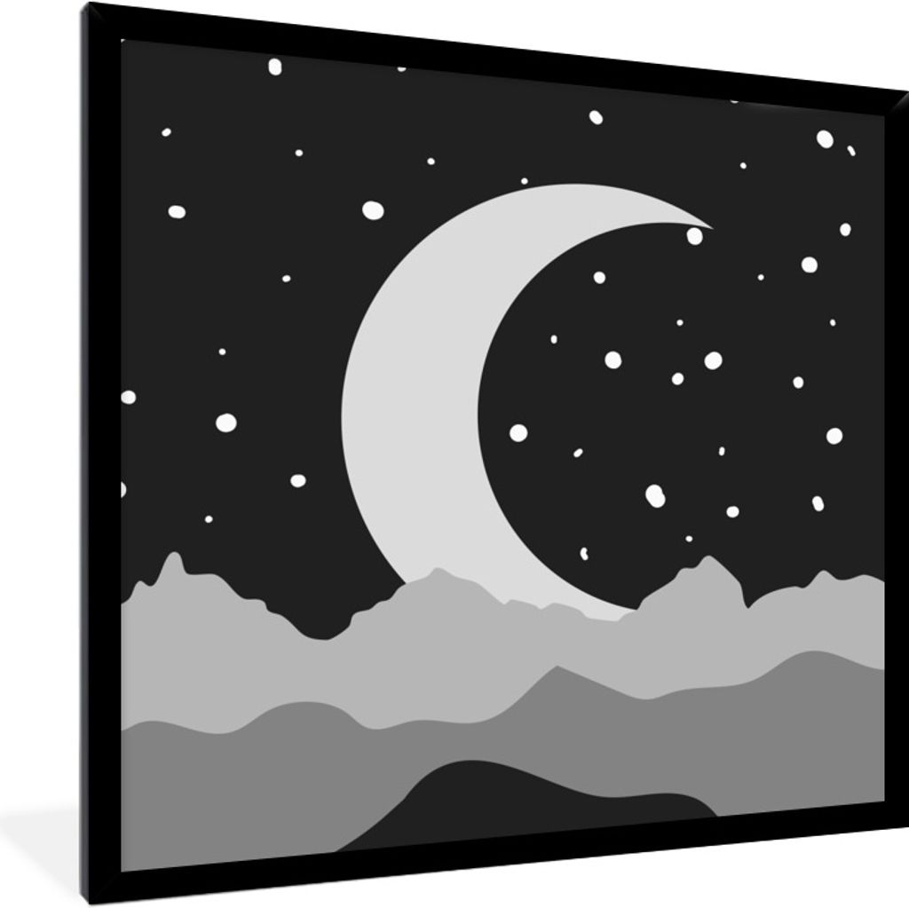 MuchoWow Gerahmtes Poster Nacht - Mond - Schwarz - Weiß 40x40 cm - Poster mit Schwarzem Bilderrahmen Wandposter Rahmen Foto Bilder - Mit Rahmen ...