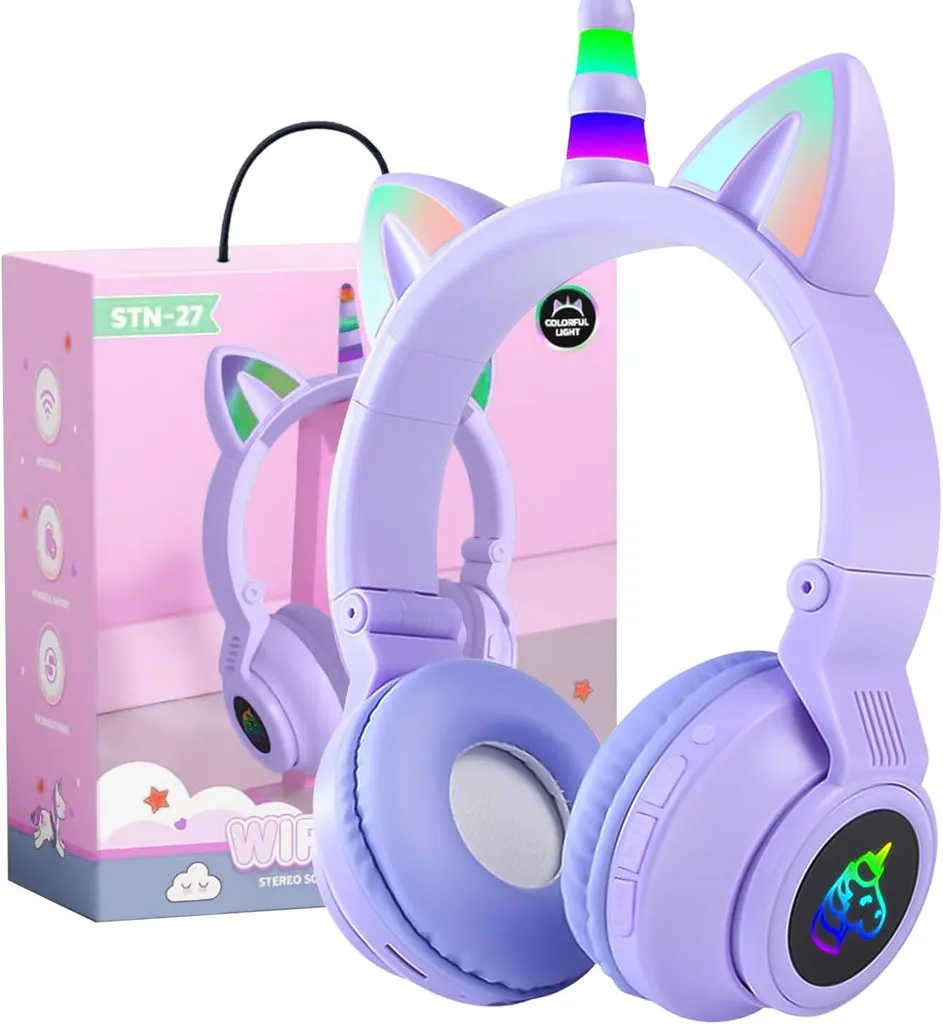 Cuffie Bambini Unicorno Pieghevoli - Bluetooth + Cavo e Microfono