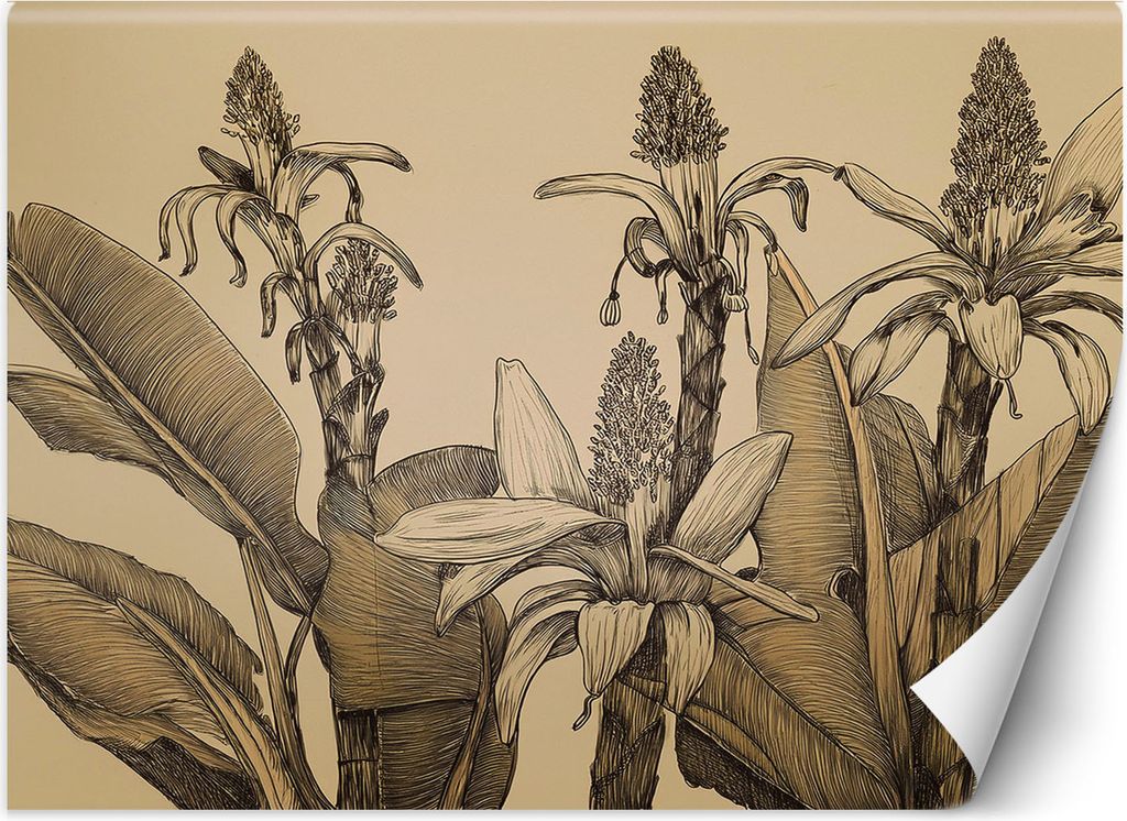 Vlies fototapete Blumen Vintage-Pflanzen 350x245 cm Feeby Beige inkl. Kleber einfache Montage