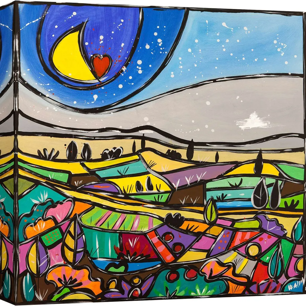 Tableau Toile Carrée 50x50 cm Wallas Champs Colorés aux Tons Vifs