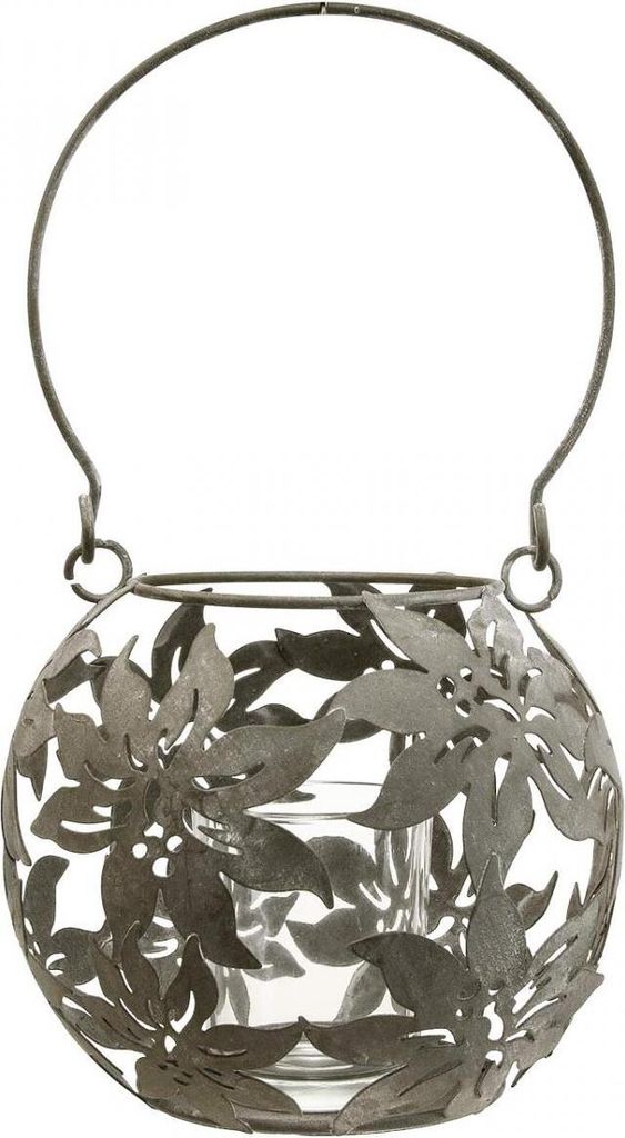 Windlicht Metall Hängedeko Laterne Grau Ø14cm Vintage Terrasse Balkon Teelicht